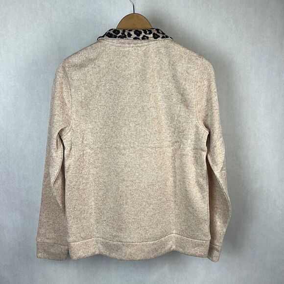 NEW Cruel Denim Cream & Leopard Half Zip Sweater Pullover Womens Sz Small Fleece - Picture 3 of 4